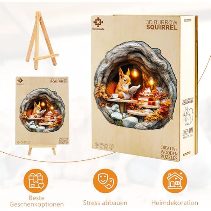 WOODEN PUZZLE ADULTS AND CHILDREN, 3D BURROW SQUIRREL CIRCULAR UNIQUE PUZZLE, WOODEN PUZZLE ADULTS WITH WOODEN GIFT BOX (M-200 PIECES) - Image 2